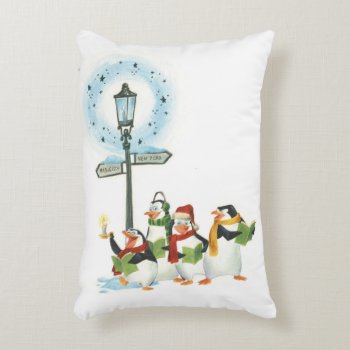 Penguins Caroling Accent Pillow by madagascar at Zazzle
