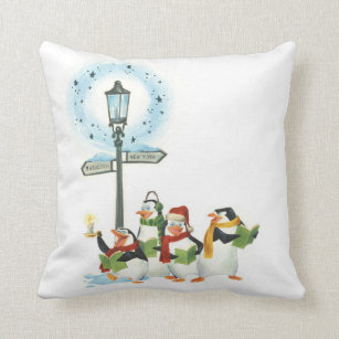 Penguins Caroling Throw Pillow