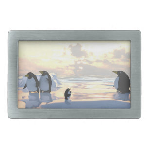  penguins chilling on an ice floe     belt buckle