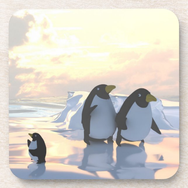  penguins chilling on an ice floe     beverage coaster (Front)