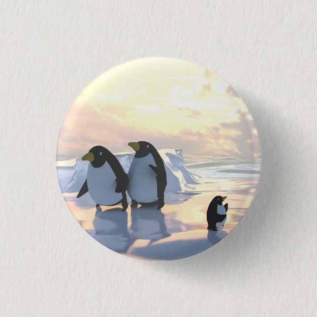  penguins chilling on an ice floe     button (Front)