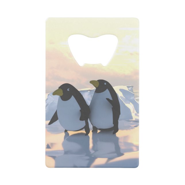  penguins chilling on an ice floe     credit card bottle opener (Front)