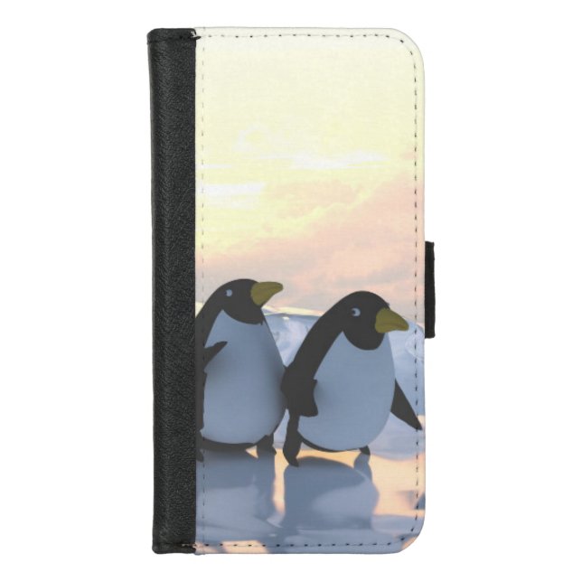  penguins chilling on an ice floe     iPhone wallet case (Front)