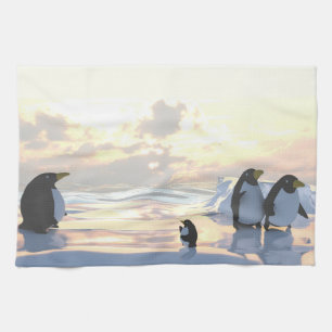 penguins chilling on an ice floe     kitchen towel