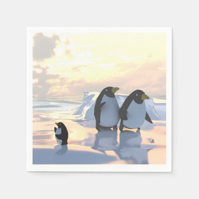  penguins chilling on an ice floe     napkins (Front)