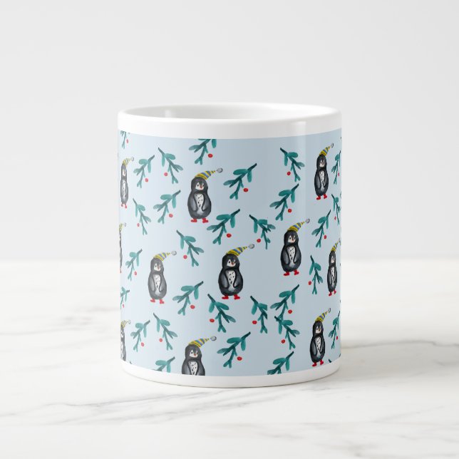 Penguins Christmas Art Giant Coffee Mug (Front)