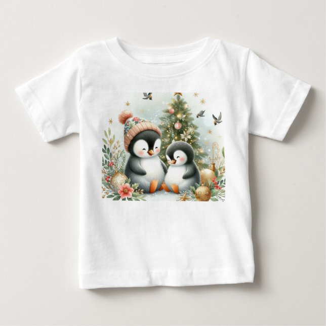 Penguins Christmas Baby T-Shirt (Front)
