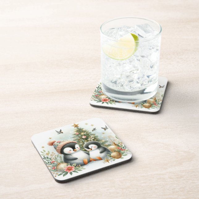 Penguins Christmas Beverage Coaster (Right Side)
