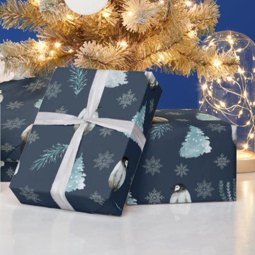 Penguins Christmas Pattern Wrapping Paper