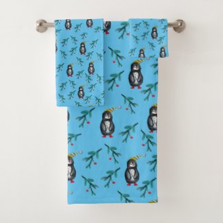 Penguins Christmas Time Towel Set