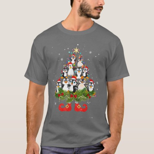 Penguins Christmas Tree Lights Funny Santa Hat Lov T_Shirt