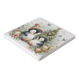 Penguins Christmas Trivet