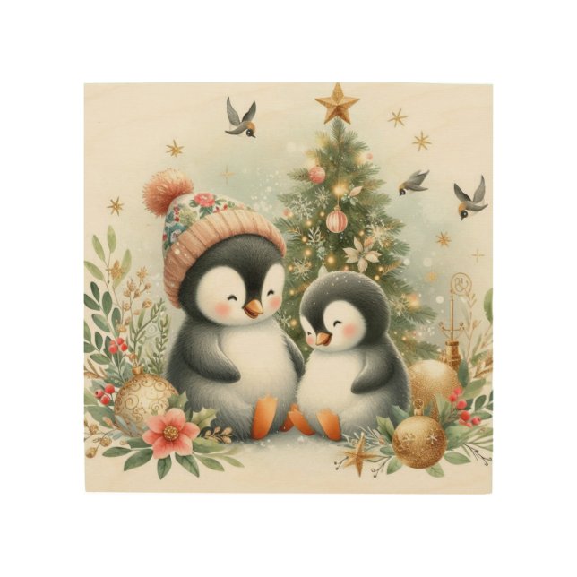 Penguins Christmas Wood Wall Art (Front)