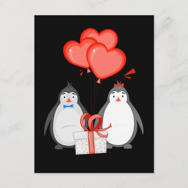 Penguins Couple Heart Balloon Penguin Postcard (Front)