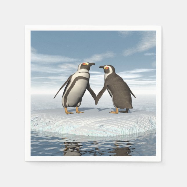Penguins couple paper napkins (Front)