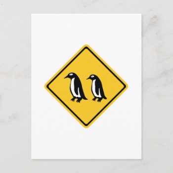 Penguins Crossing  Traffic Sign  New Zealand Postcard by worldofsigns at Zazzle