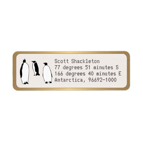 Penguins Custom Return Address GOLD Rounded Border Label