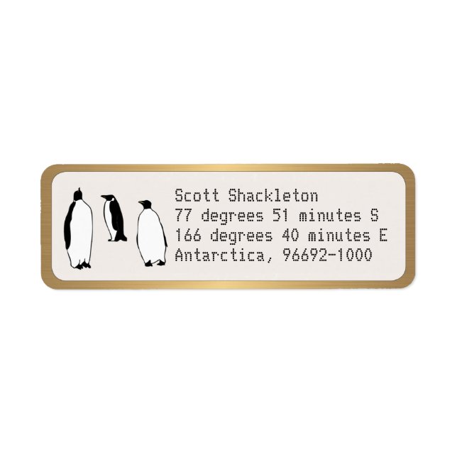 Penguins Custom Return Address GOLD Rounded Border Label (Front)