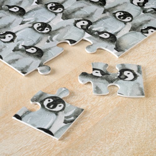 Penguins _ Cute Pattern in Black White Jigsaw Puzzle