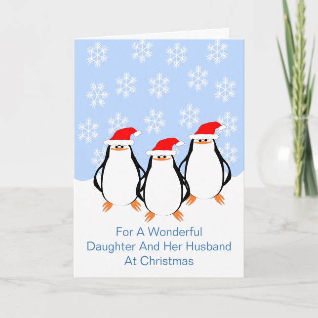 Penguins Daughter Husband Christmas Holiday Card (Front)