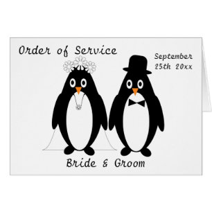 Penguins Design Wedding Order Of Service Cards