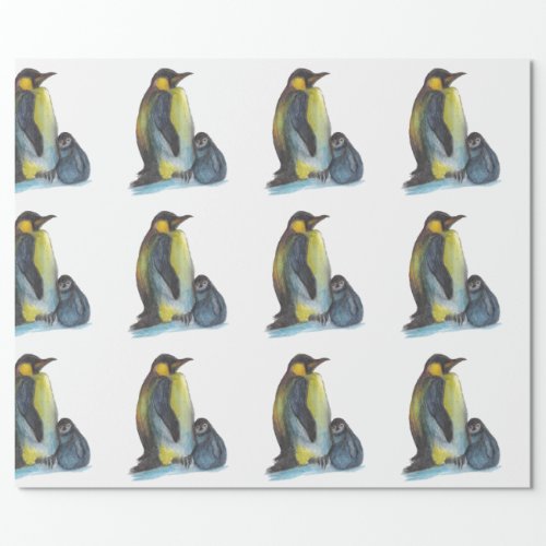 Penguins Drawing Matte Wrapping Paper