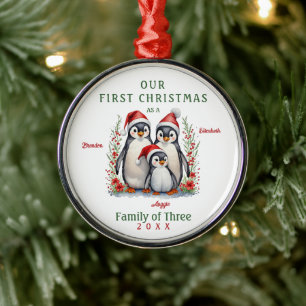 Penguins First Christmas Family of Three Metal Ornament