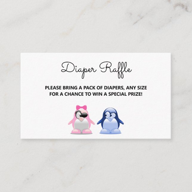 Penguins Gender Reveal Baby Shower Diaper Raffle Enclosure Card (Front)