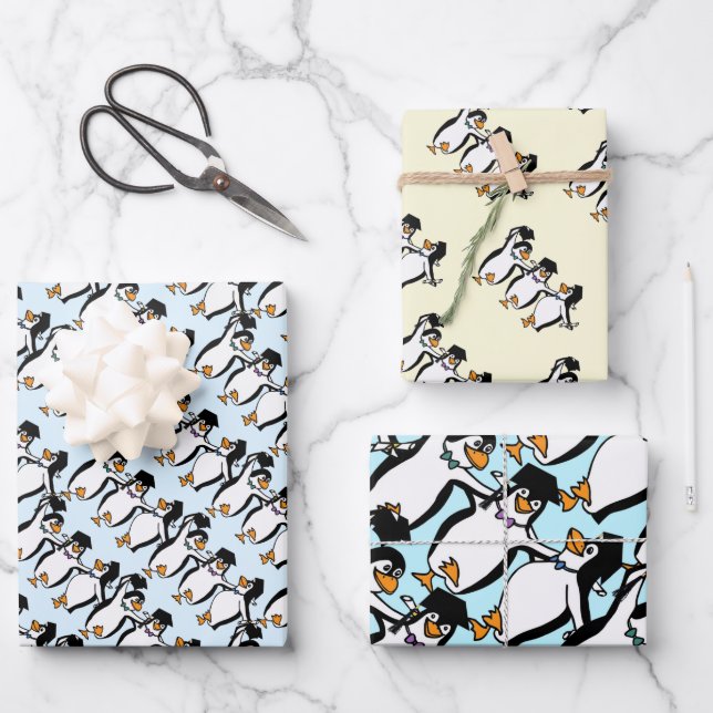 Penguins Graduation  Wrapping Paper Sheets (Front)