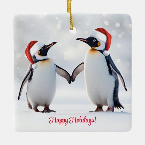 Penguins Happy Holidays Christmas Ceramic Ornament