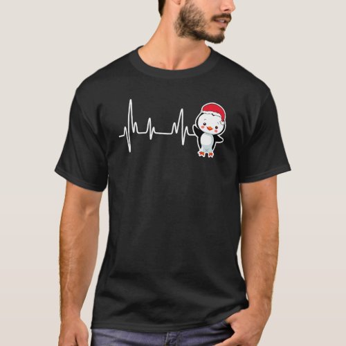 Penguins Heartbeat Santa Hat  Christmas Pajama T_Shirt