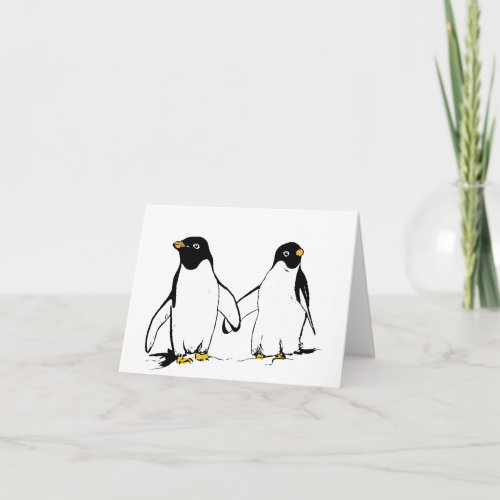 Penguins holding hands card