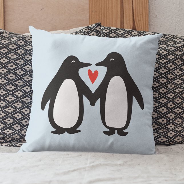 Penguins Holding Hands Cute Couple Throw Pillow (Creator Uploaded)