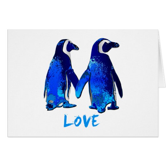 Penguins Holding Hands Love Design Cards (Front Horizontal)