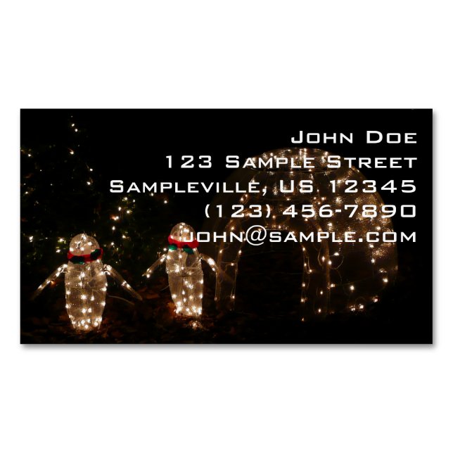 Penguins Holiday Light Display Business Card Magnet (Front)