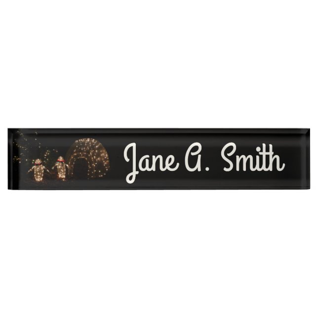 Penguins Holiday Light Display Desk Name Plate (Front)