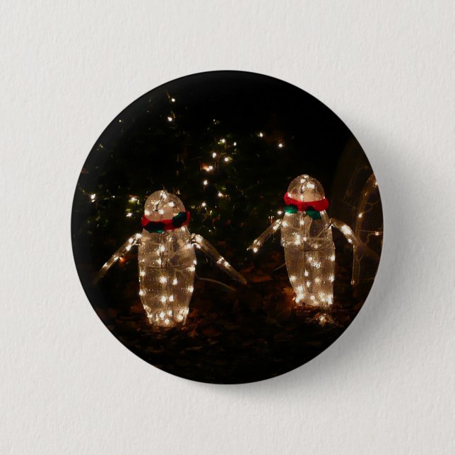 Penguins Holiday Light Display Pinback Button (Front)