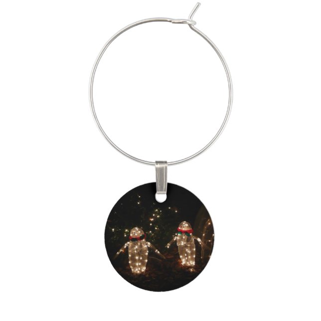 Penguins Holiday Light Display Wine Charm (Front)