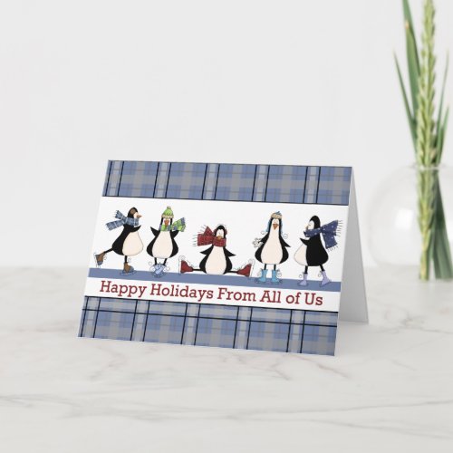 Penguins Ice Skating Group Holiday Christmas Card