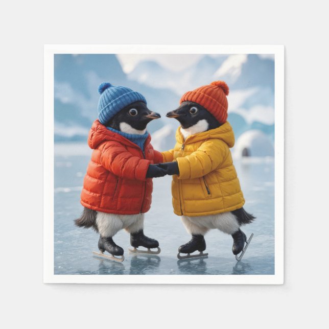 Penguins Ice Skating  Napkins (Front)