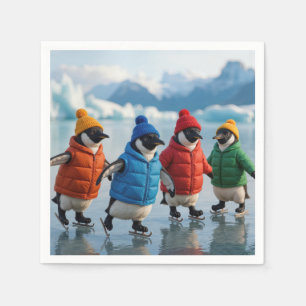 Penguins Ice Skating On an Arctic Lake Napkins