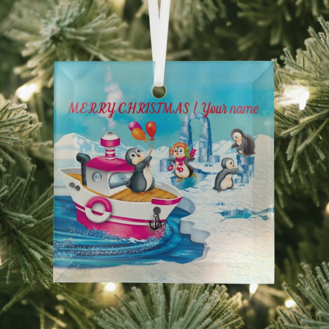 penguins in Antarctica   Glass Ornament (Insitu)