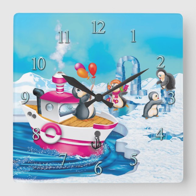 penguins in Antarctica Square Wall Clock (Front)