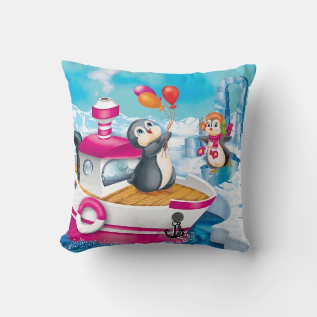 penguins in Antarctica Throw Pillow (Front)