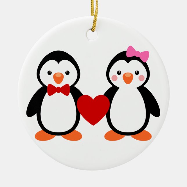 Penguins in Love Ceramic Ornament (Front)