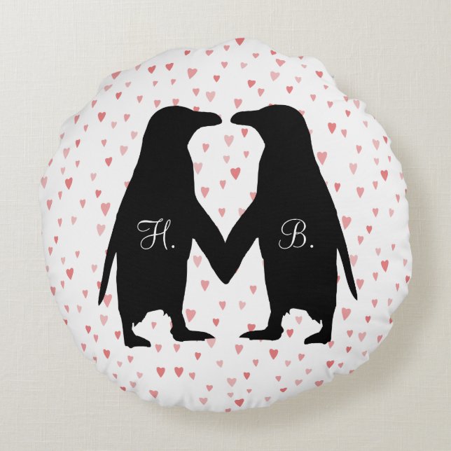 Penguins in love cushion - add your initials (Back)