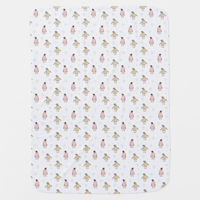 “Penguins in Pink” Baby Blanket (Front)
