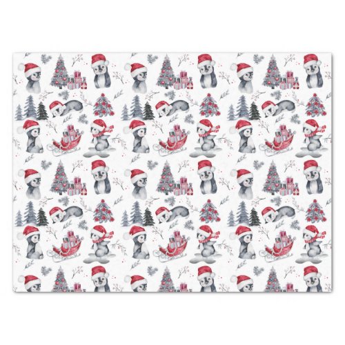 Penguins in Santa Hats Winter Scene Pattern  Tissue Paper