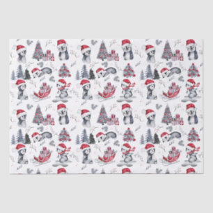 Penguins in Santa Hats Winter Scene Pattern Tissue Paper