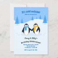 Penguins in the Snow Birthday Party Invitation